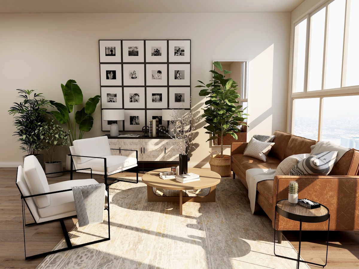 Open plan living room with garden views